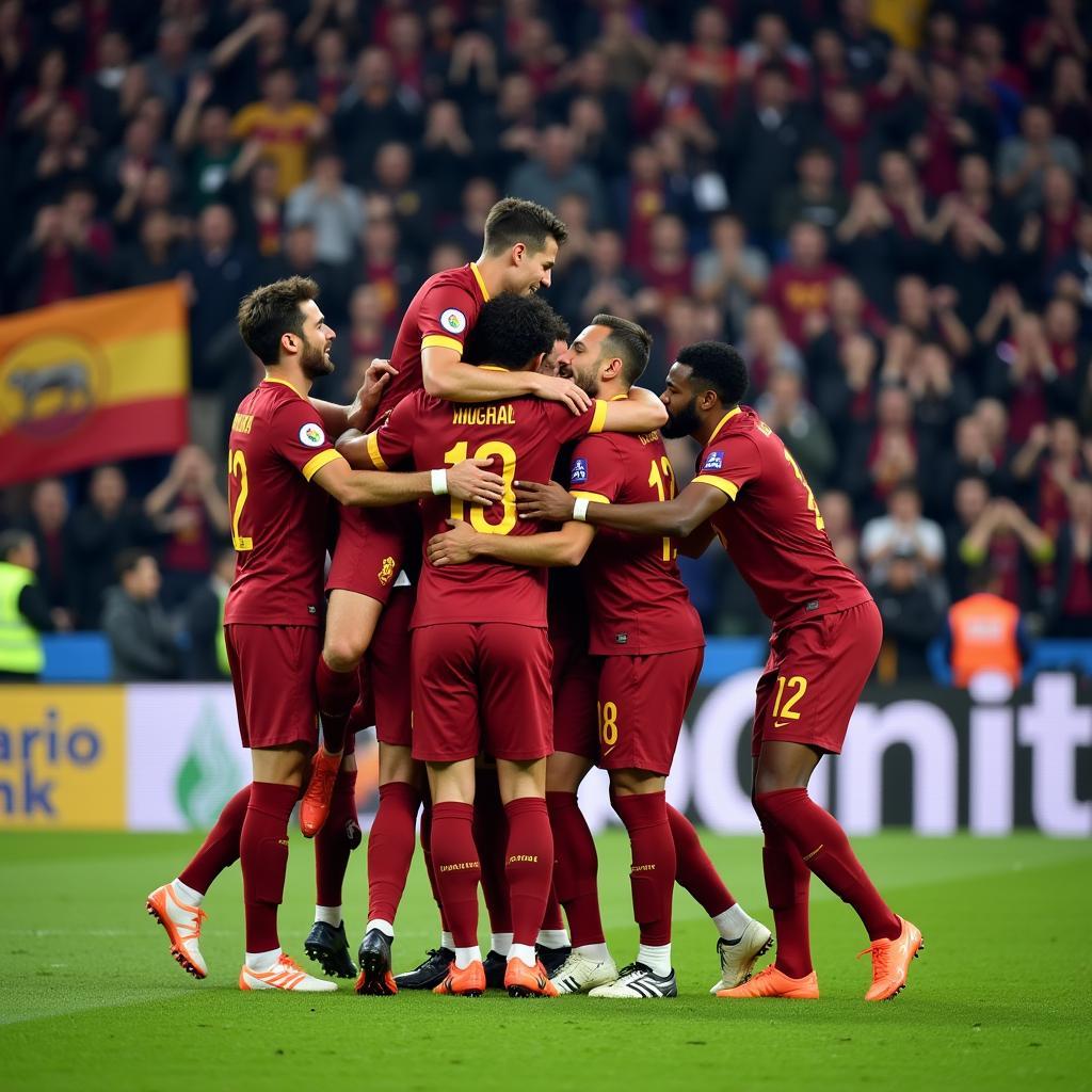 AS Roma celebrates a goal against Empoli