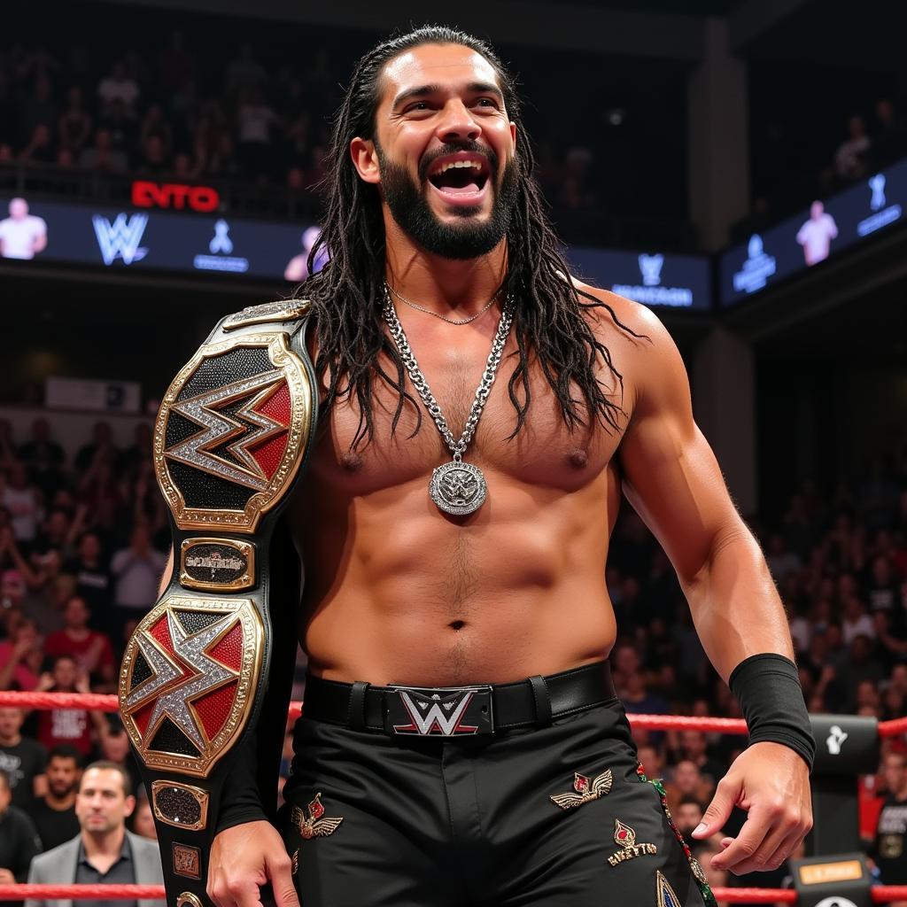 Roman Reigns ăn mừng chiến thắng