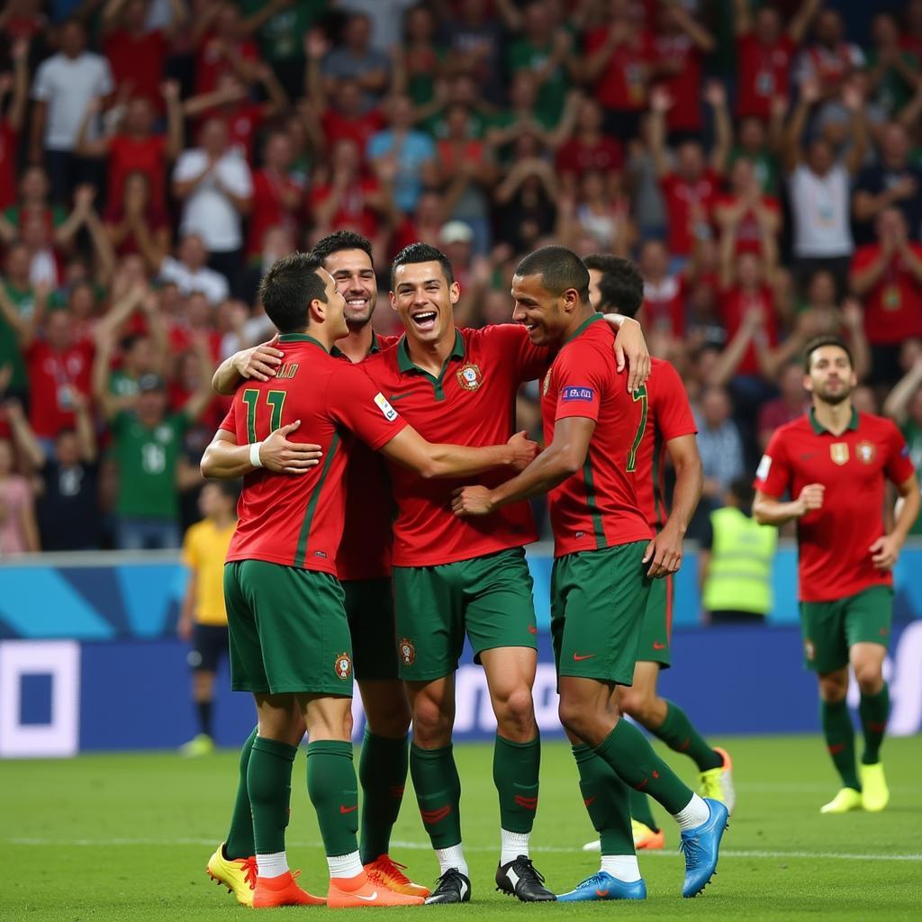 Cristiano Ronaldo celebrates after scoring a free-kick against Spain