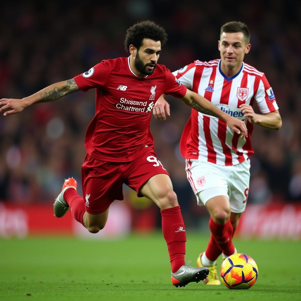 Mohamed Salah đối đầu với hậu vệ Sheffield