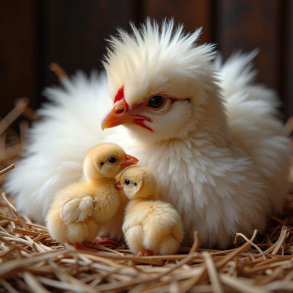 Silkie Hen with Chicks