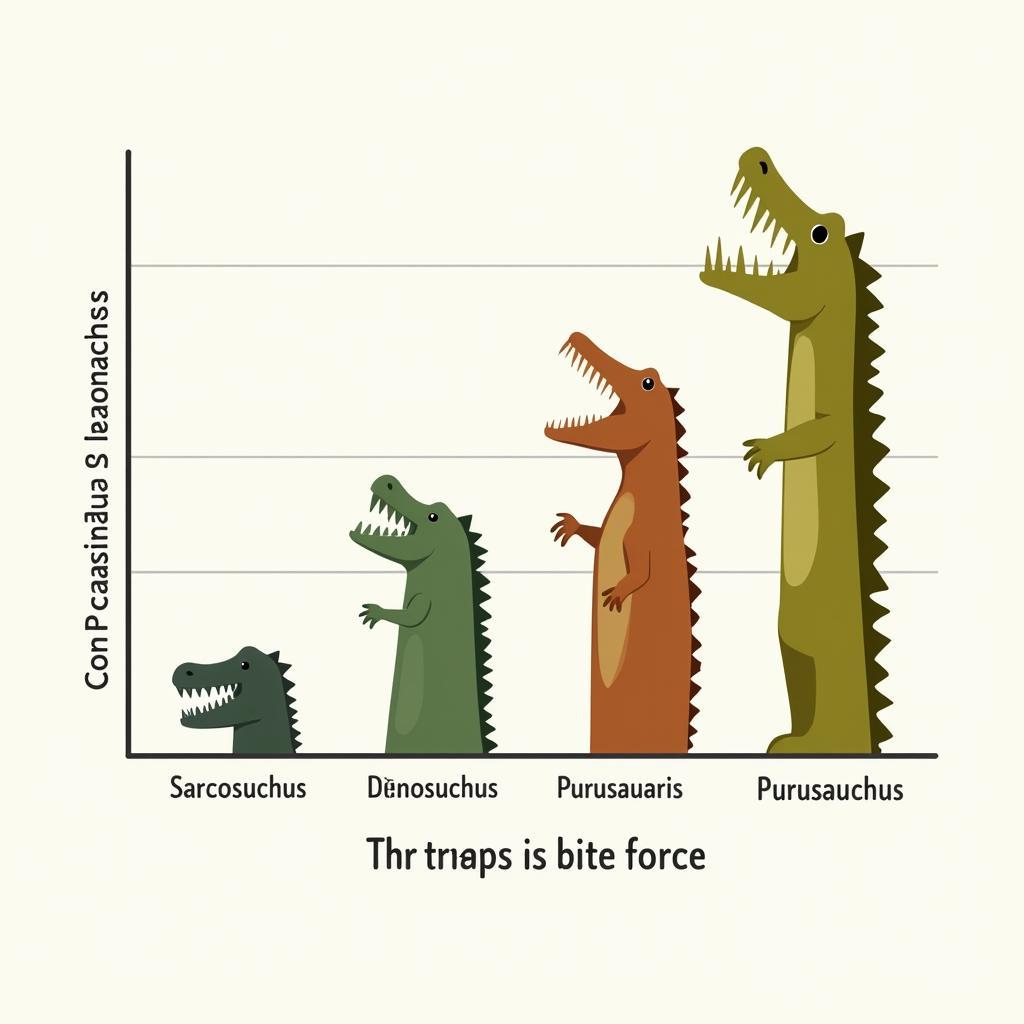 Biểu đồ so sánh lực cắn của Sarcosuchus, Deinosuchus và Purussaurus