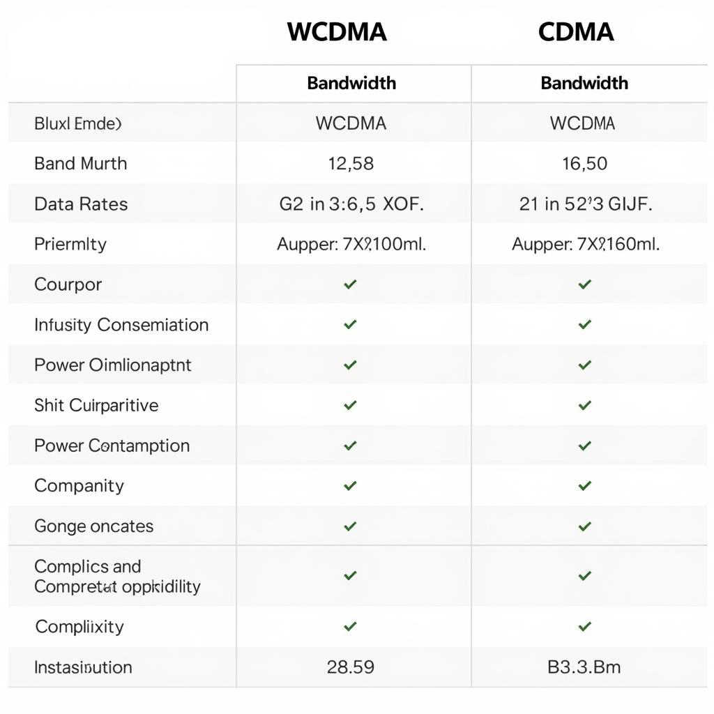 Bảng so sánh WCDMA và CDMA