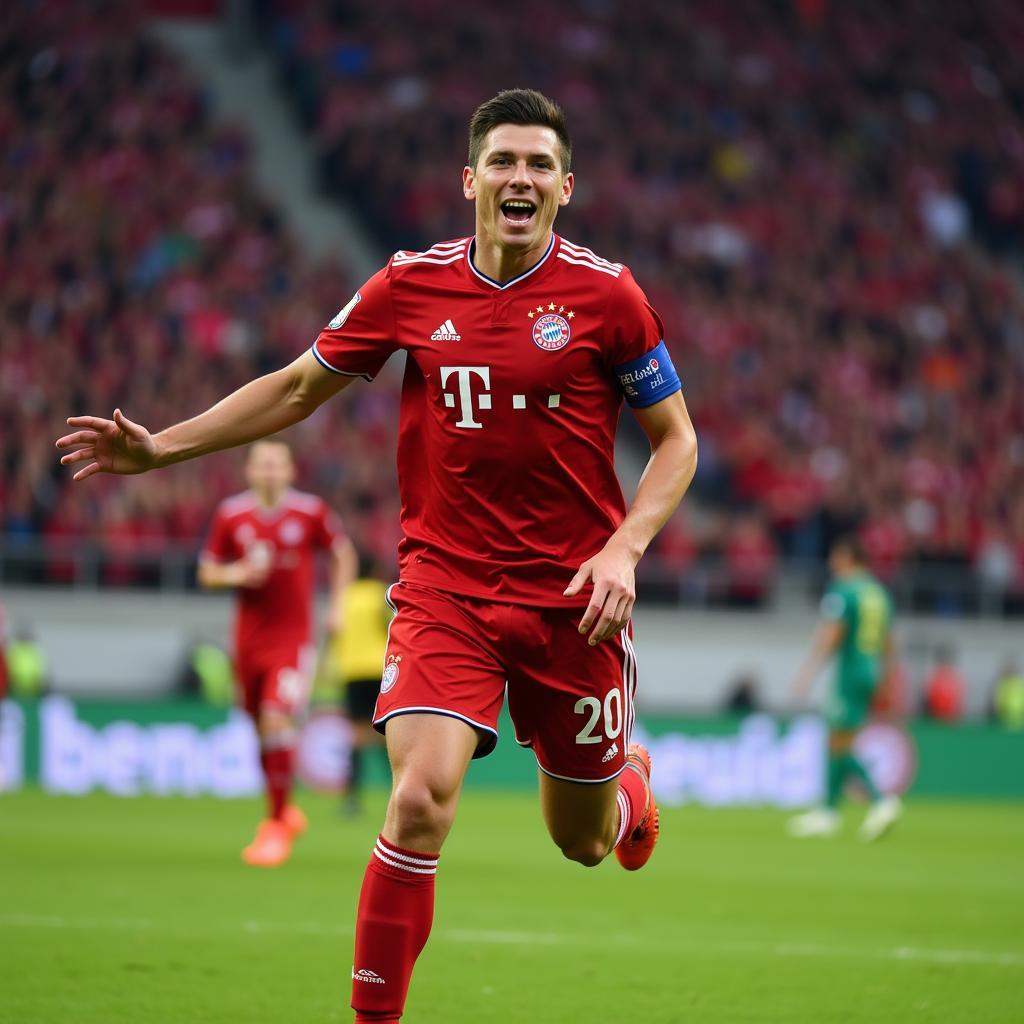 Robert Lewandowski ăn mừng bàn thắng trong màu áo Bayern Munich