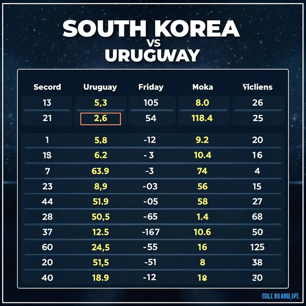 Hình ảnh bảng tỷ lệ kèo Hàn Quốc vs Uruguay