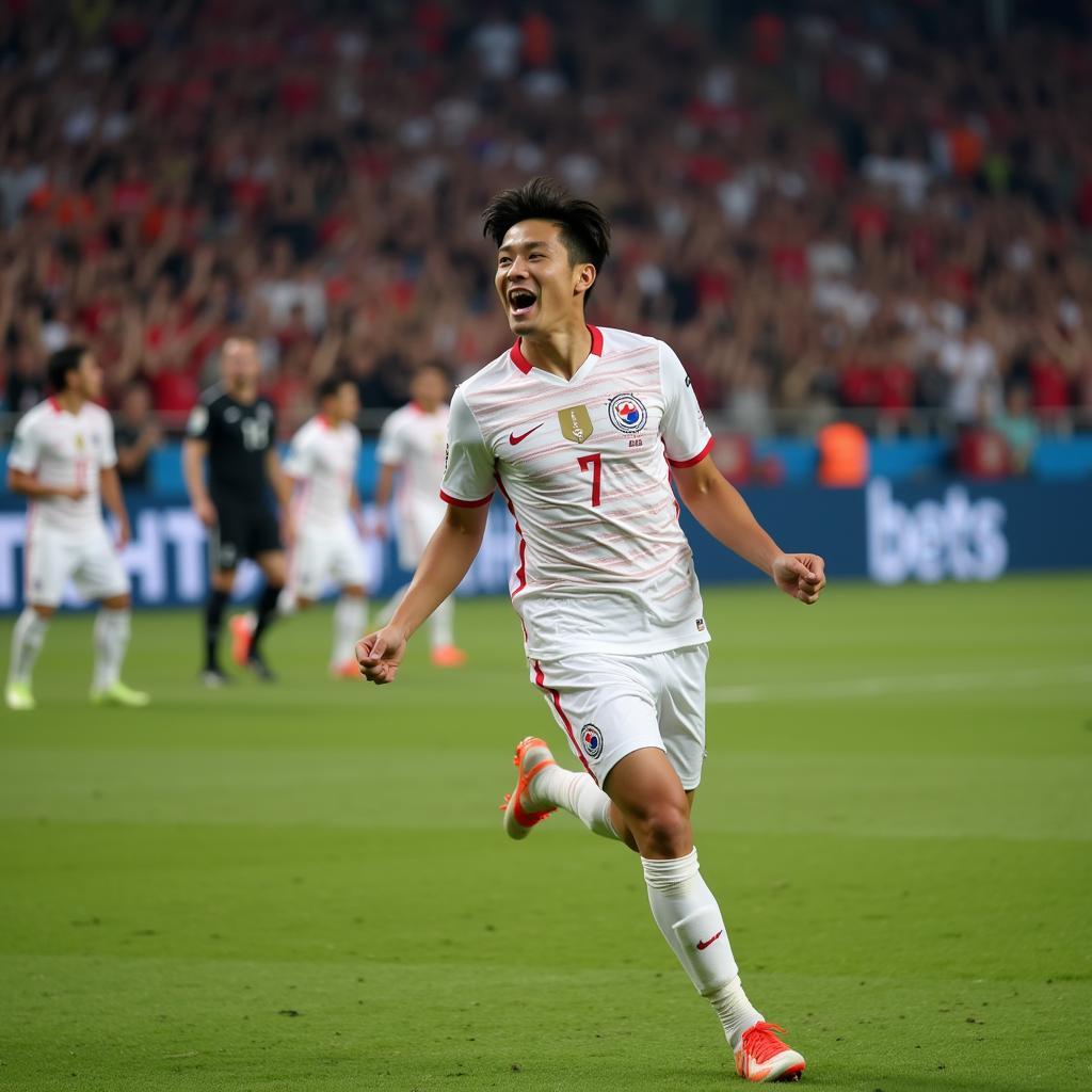 Son Heung-min celebrates scoring against Germany