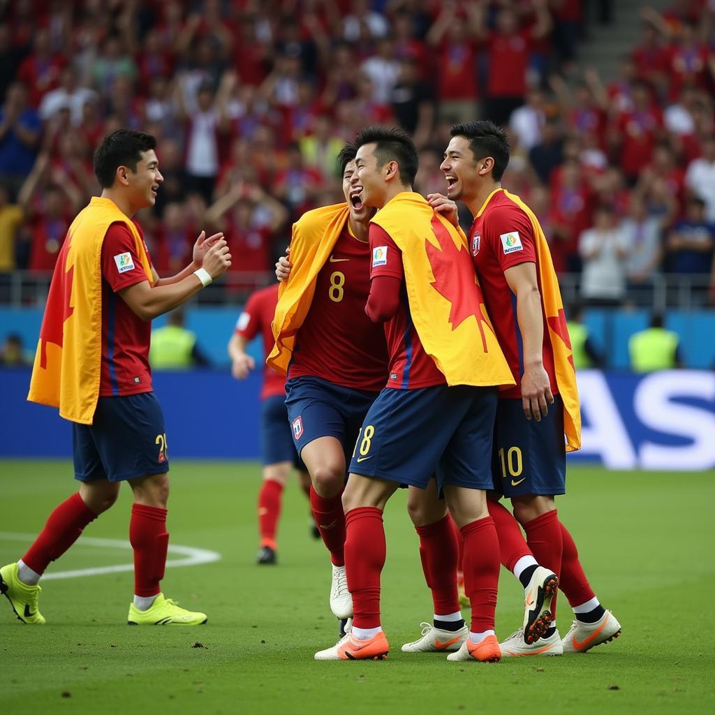 South Korea players celebrating their victory against Germany