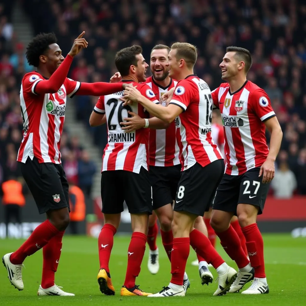 Cầu thủ Southampton ăn mừng bàn thắng mở tỉ số trước Man United.