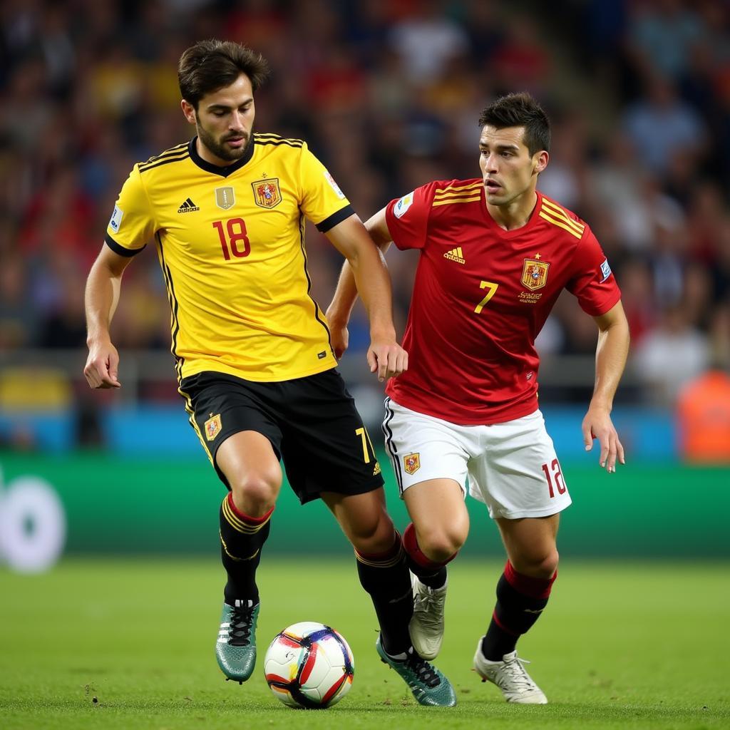 Spain and Germany players battling for possession