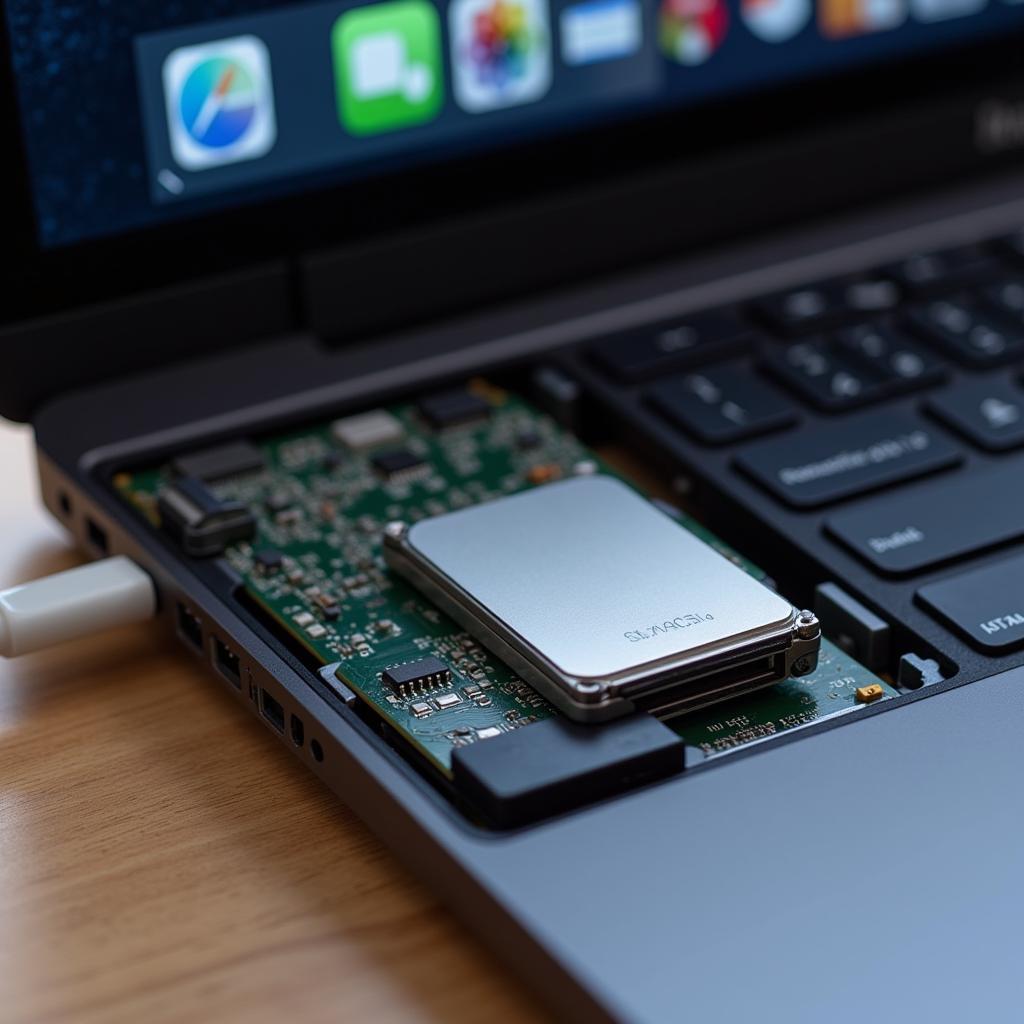 Hình ảnh cận cảnh ổ SSD bên trong máy Mac