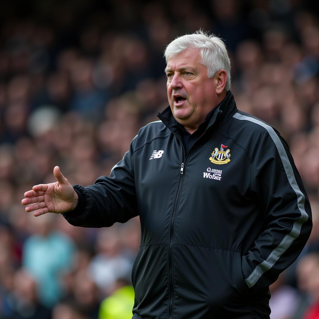 HLV Steve Bruce chỉ đạo Newcastle trong một trận đấu