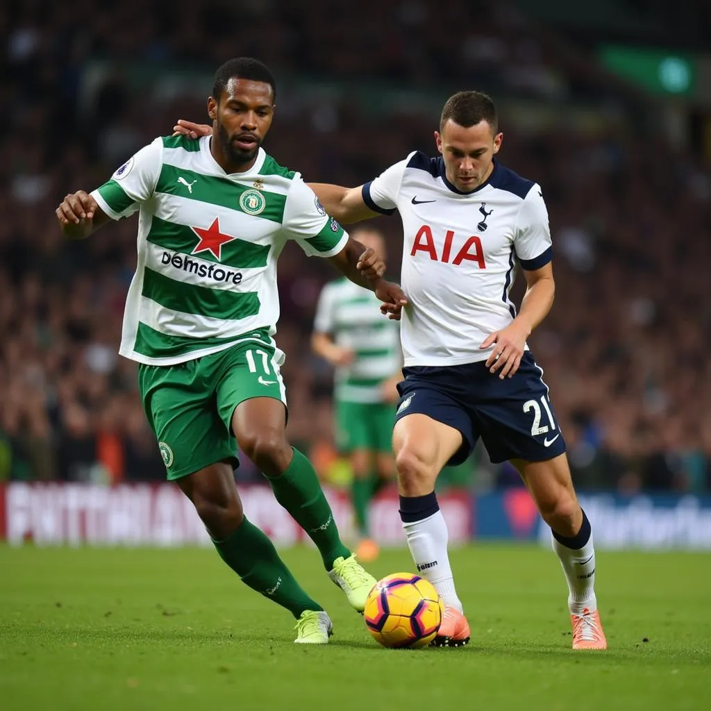 Cầu thủ Tottenham và Sporting tranh chấp bóng quyết liệt