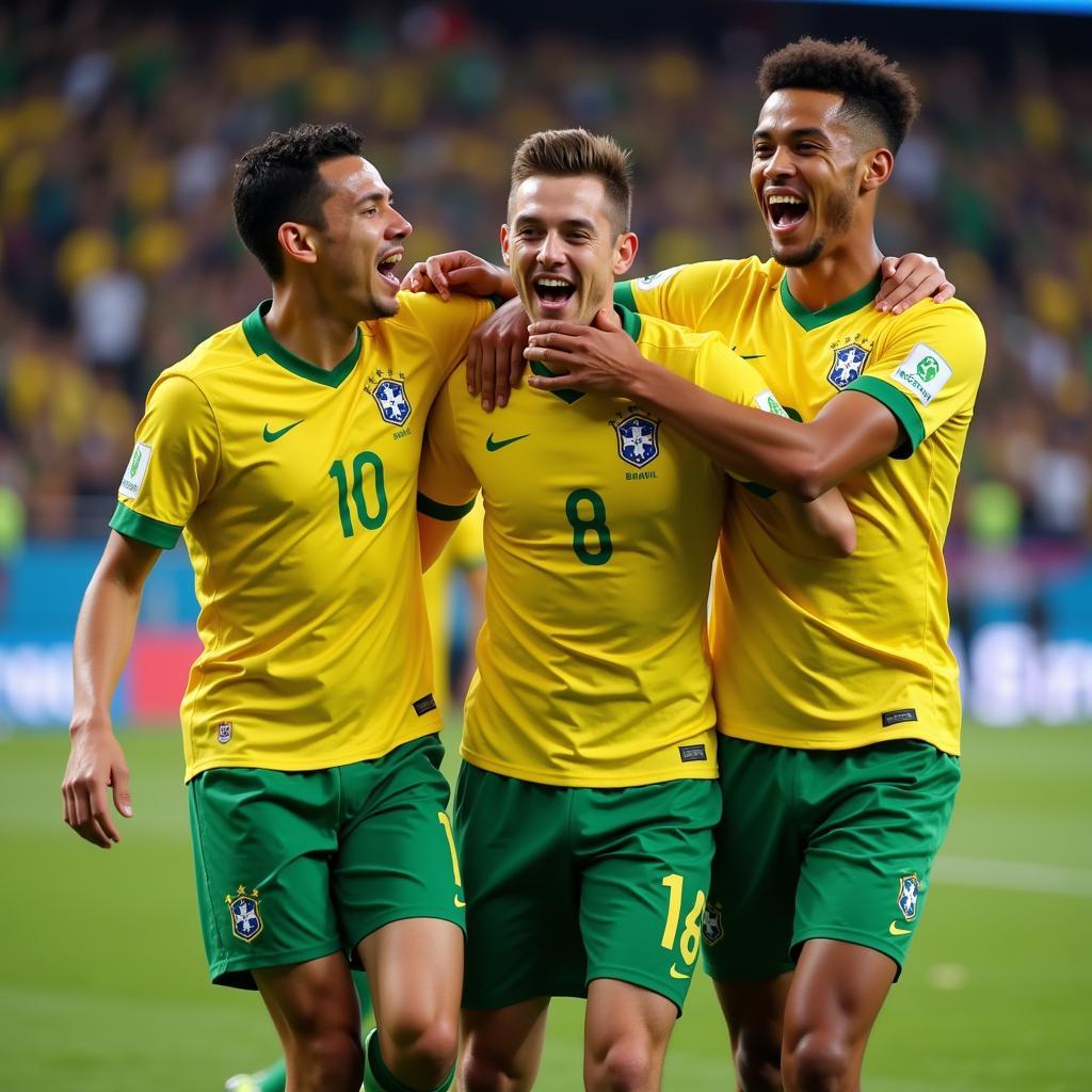 Cầu thủ U20 Brazil ăn mừng bàn thắng