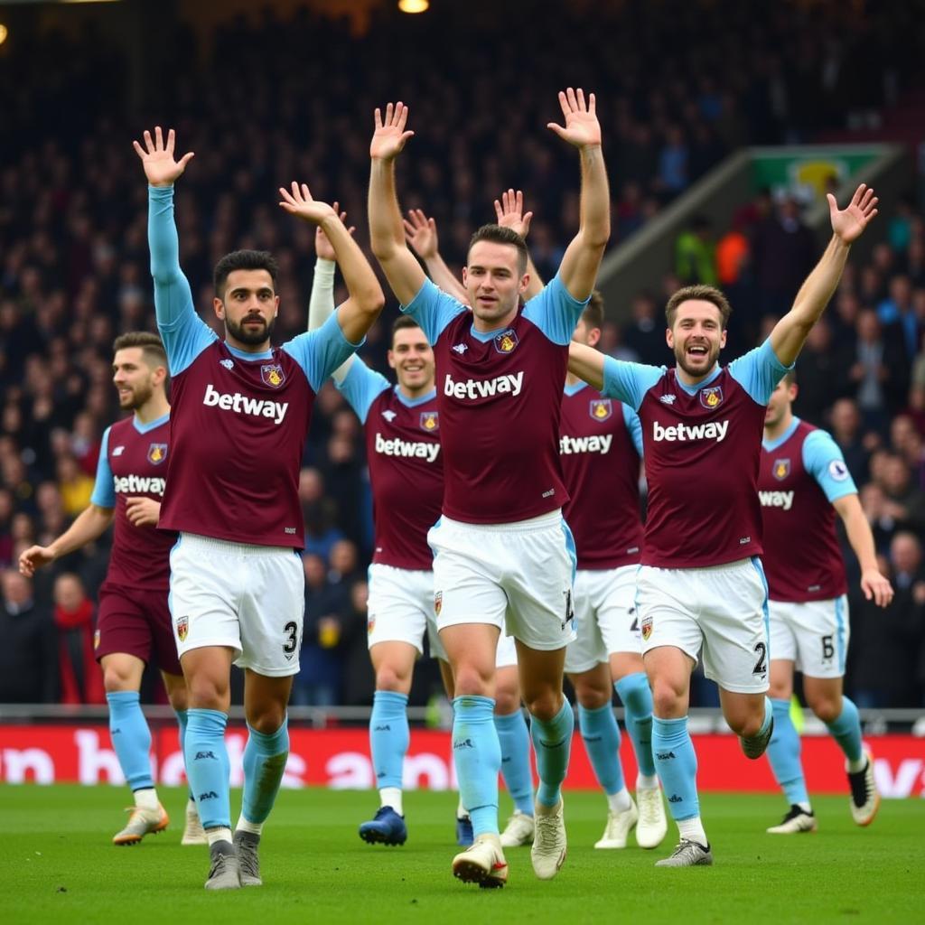 Các cầu thủ West Ham ăn mừng bàn thắng