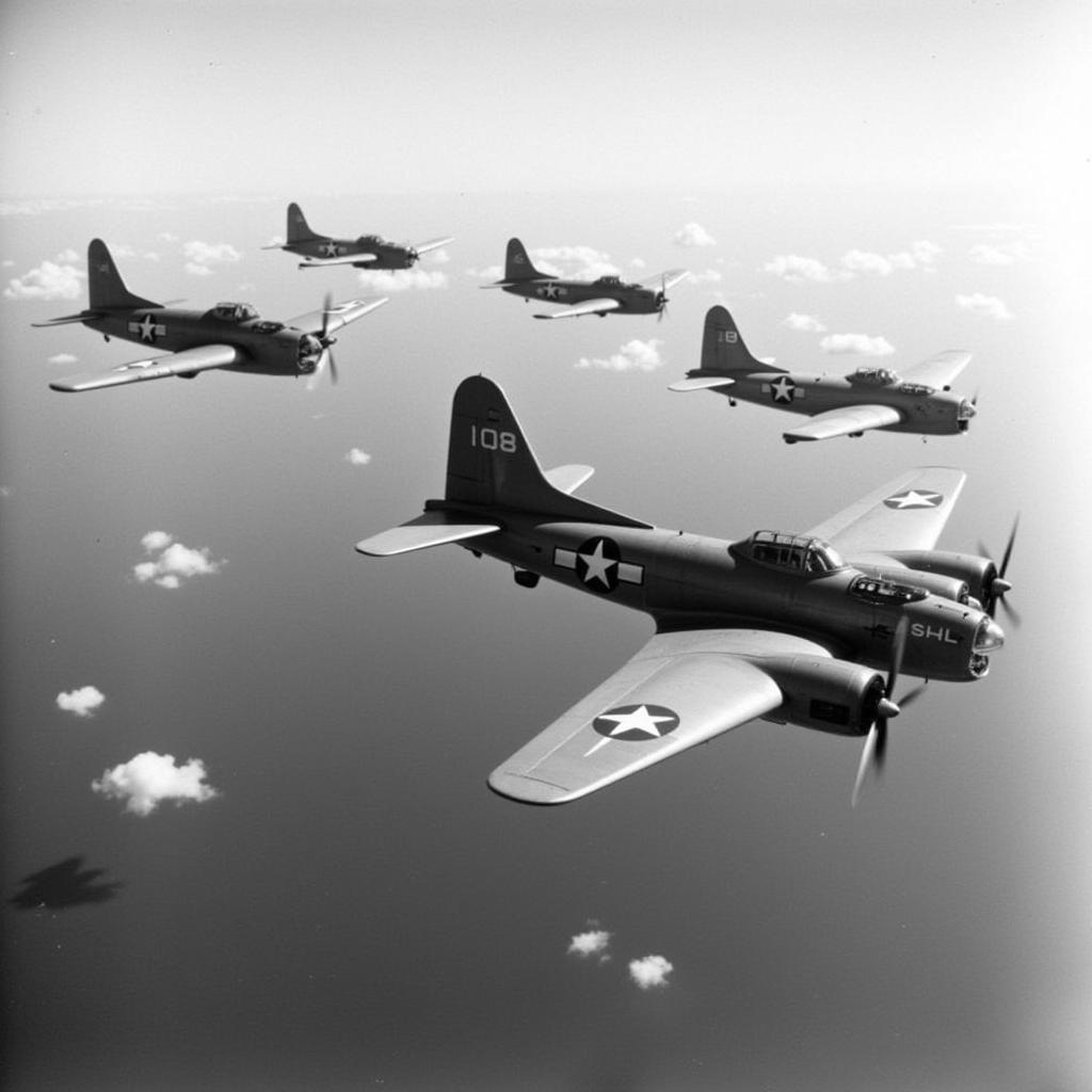 Formation of WWII bombers in flight