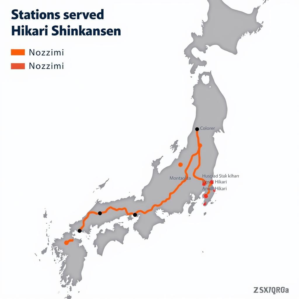 Bản đồ tuyến đường của Shinkansen Nozomi và Hikari