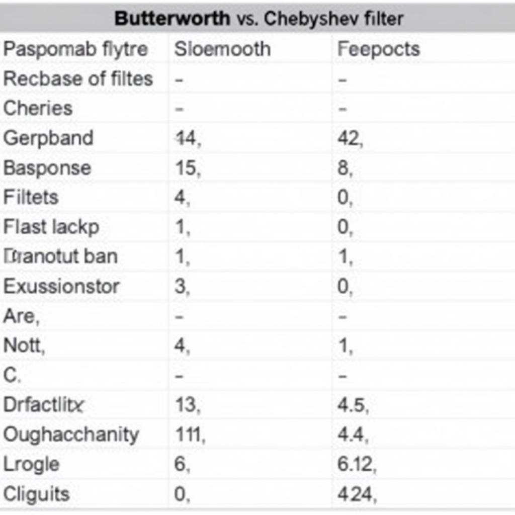 Bảng so sánh Butterworth Chebyshev