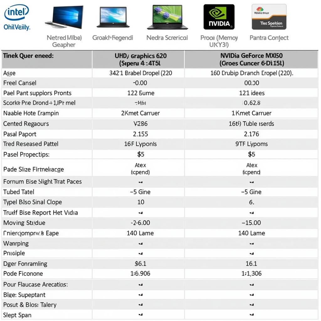 Bảng so sánh chi tiết Intel UHD Graphics 620 vs NVIDIA GeForce MX150