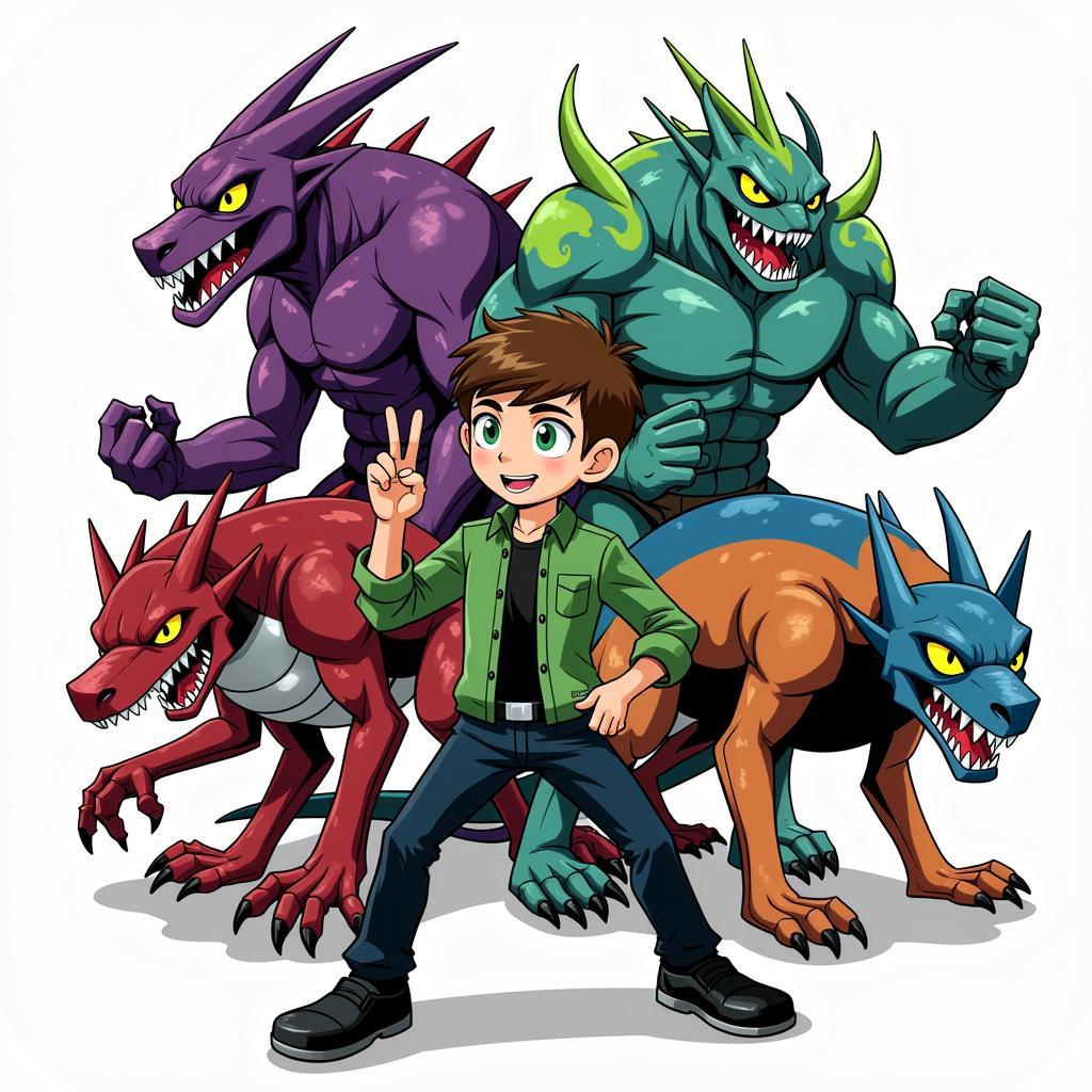 Ben 10 biến hình thành các dạng người ngoài hành tinh khác nhau