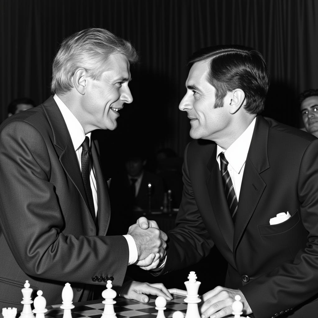 Bobby Fischer và Spassky bắt tay