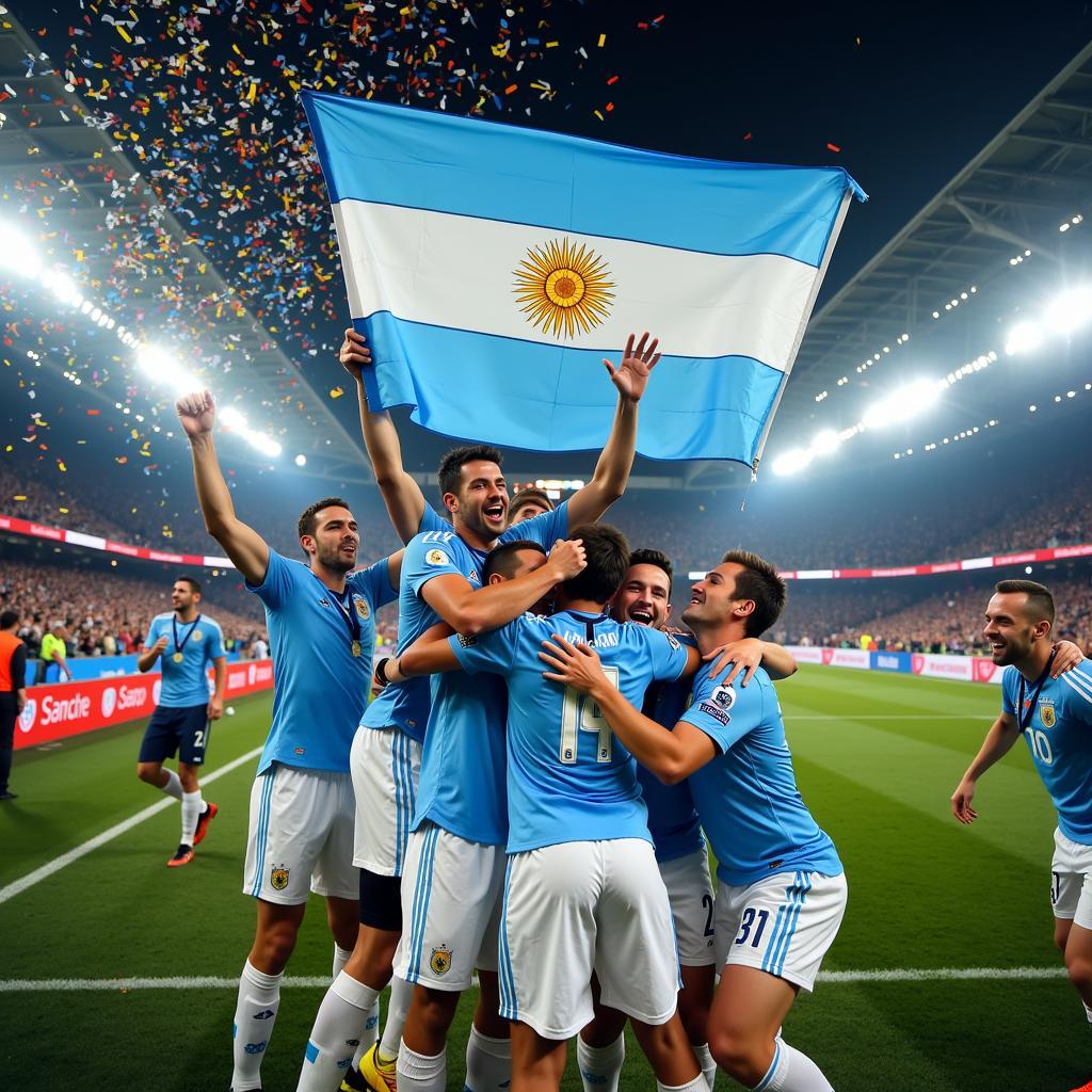 Các cầu thủ Argentina ăn mừng chiến thắng World Cup