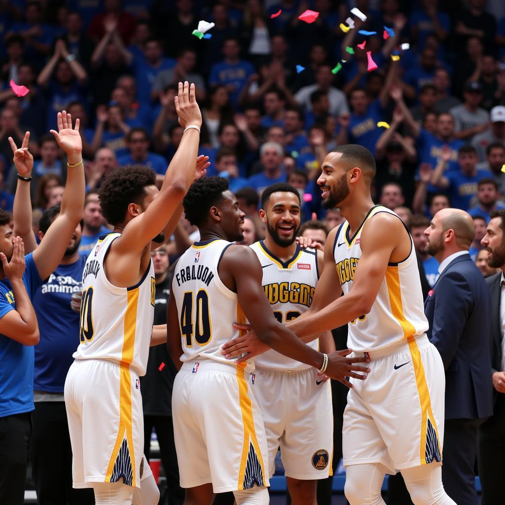 Các cầu thủ Denver Nuggets ăn mừng chiến thắng