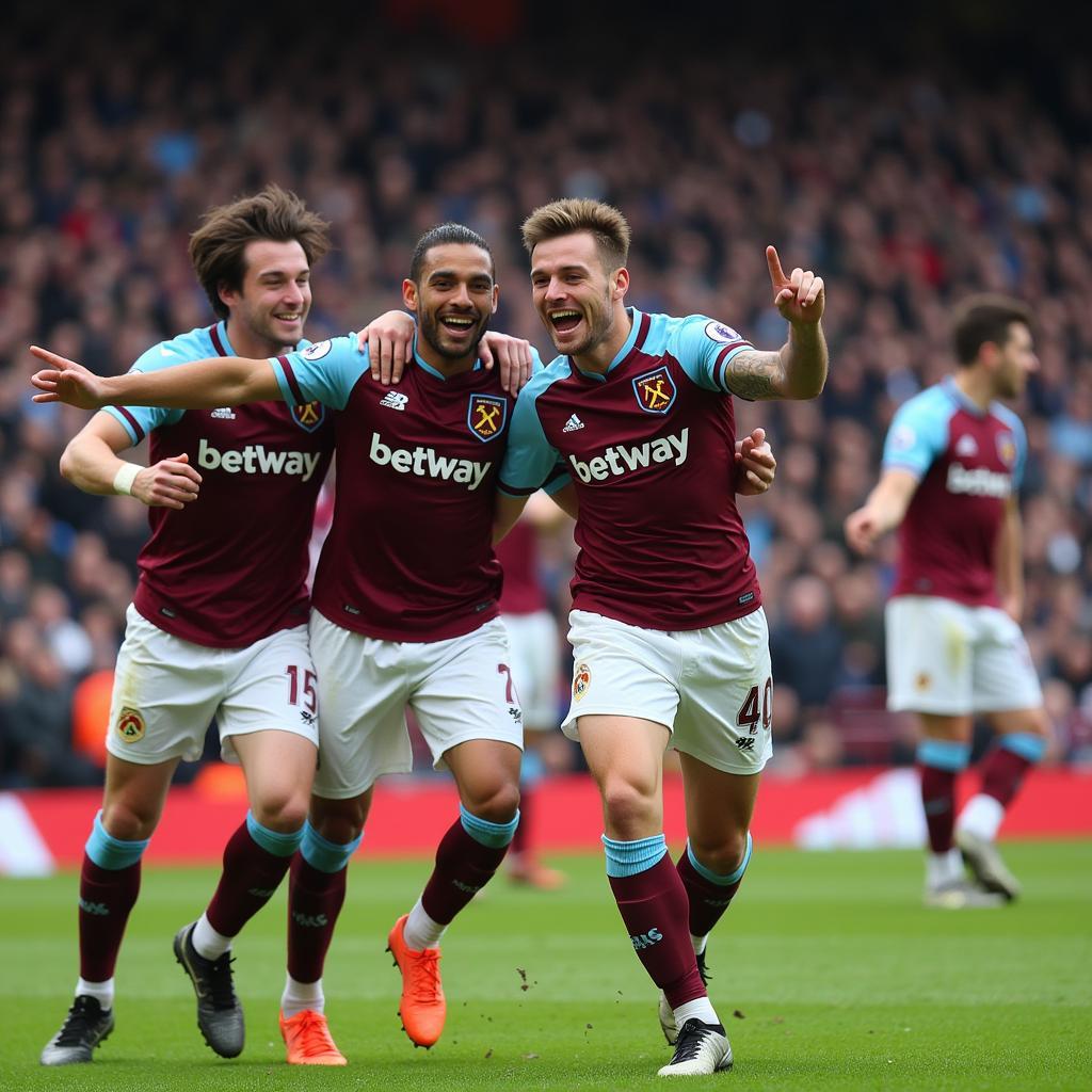 Các cầu thủ West Ham ăn mừng bàn thắng