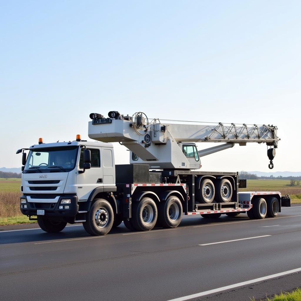 Cần cẩu di động (Mobile Crane) di chuyển trên đường cao tốc.