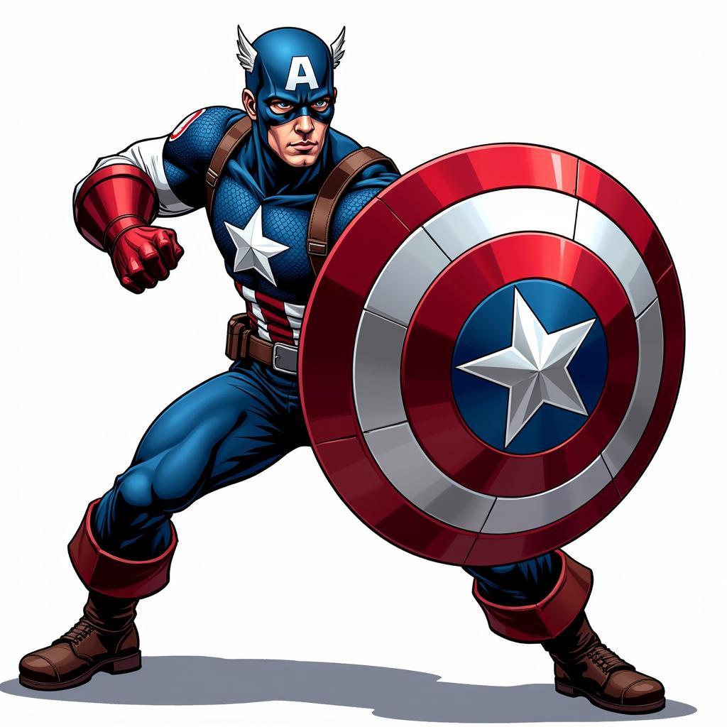 Captain America sử dụng khiên Vibranium để bảo vệ bản thân và tấn công kẻ thù