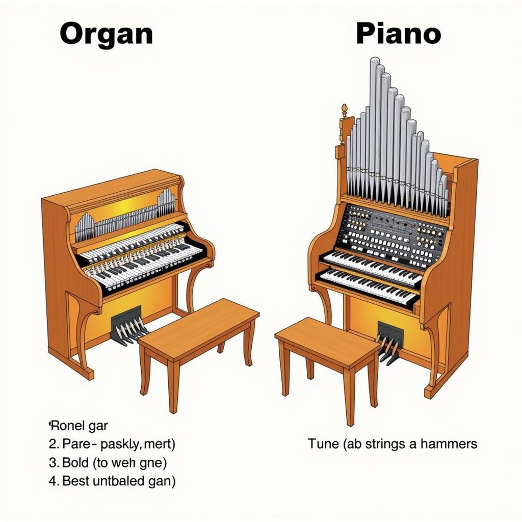 Cấu tạo của Organ và Piano