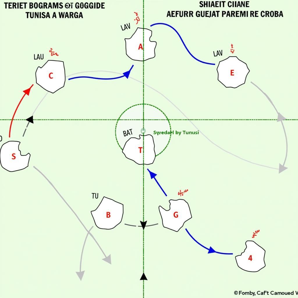 Chiến thuật của Tunisia trong trận đấu với Pháp: Sơ đồ chiến thuật của Tunisia, tập trung vào phòng ngự và phản công nhanh.