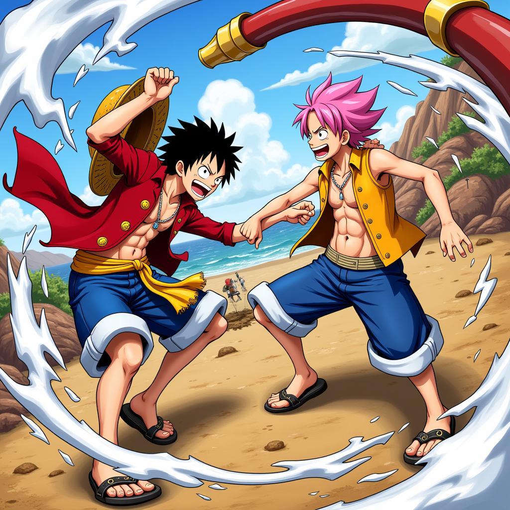 Luffy chiến đấu với Natsu trong Choi Game One Piece Vs Fairy Tail 1.1