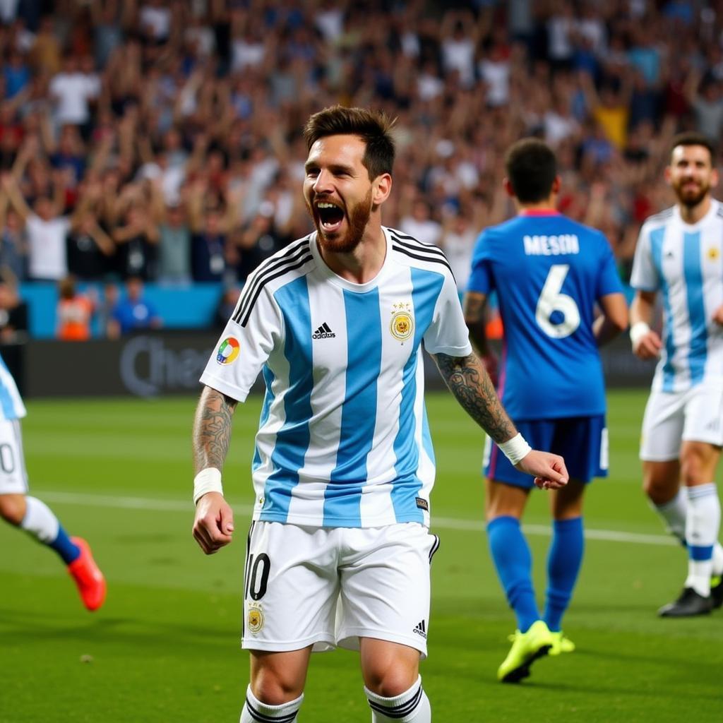 Messi ăn mừng bàn thắng trong trận chung kết Argentina vs Pháp