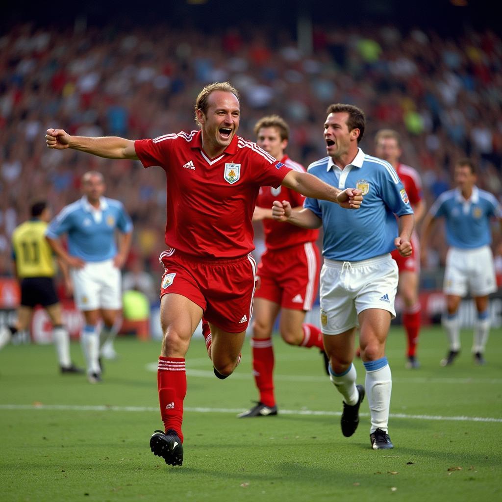 Dennis Bergkamp ăn mừng bàn thắng tại World Cup 1998