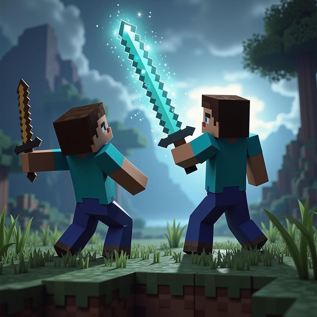 Đối đầu giữa kiếm giá rẻ và kiếm đắt tiền trong Minecraft