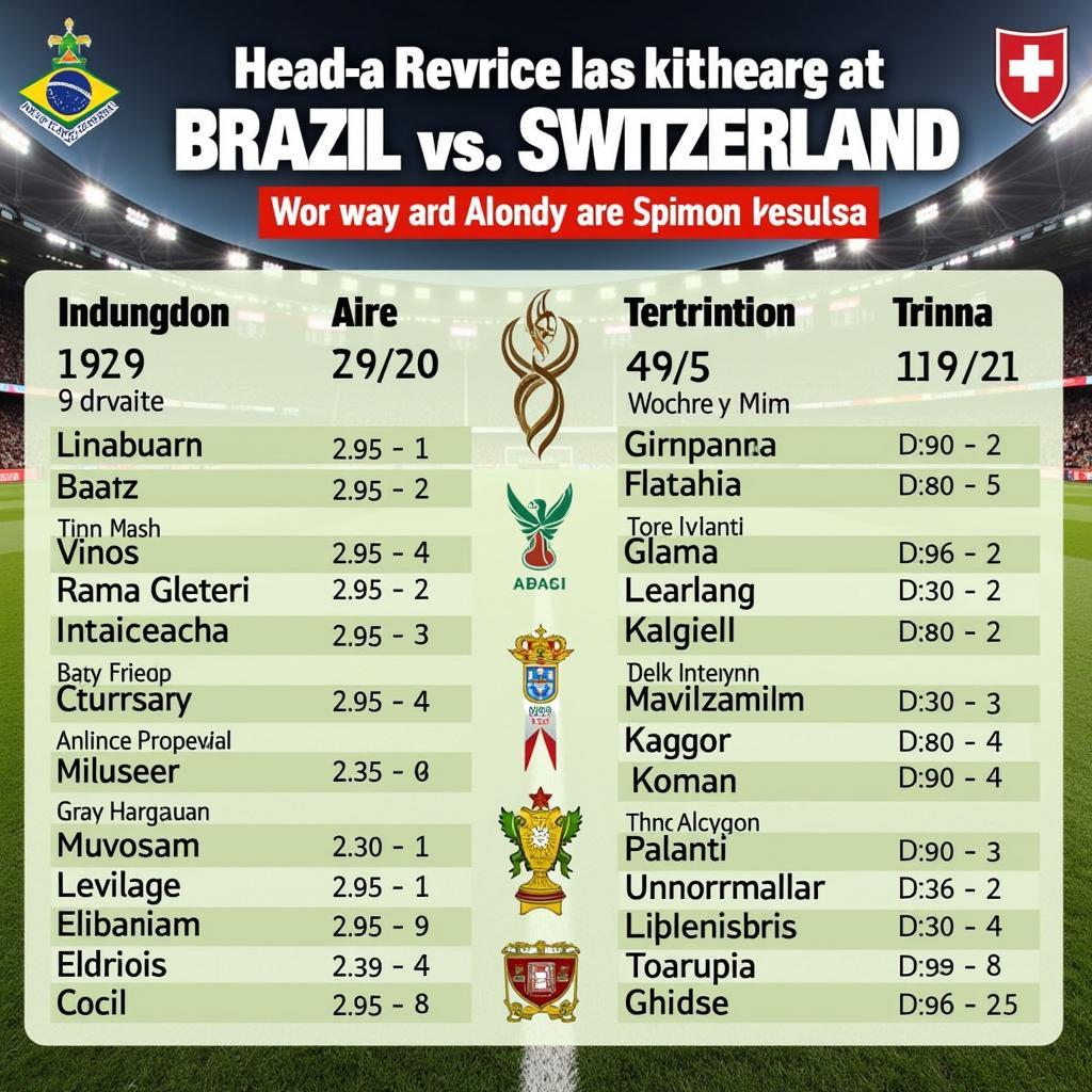 Lịch sử đối đầu Brazil vs Thụy Sĩ