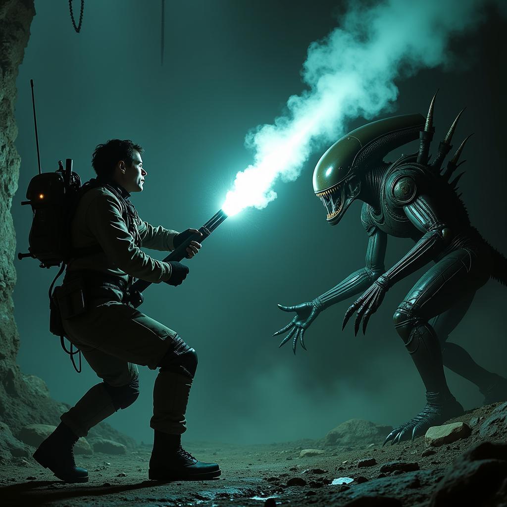 Engineer sử dụng vũ khí năng lượng chống lại Xenomorph