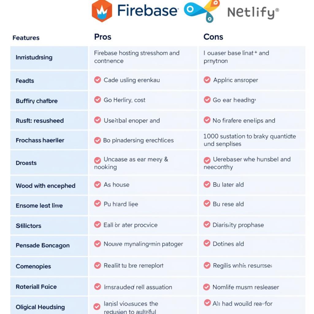 Bảng so sánh tổng quan Firebase Hosting và Netlify