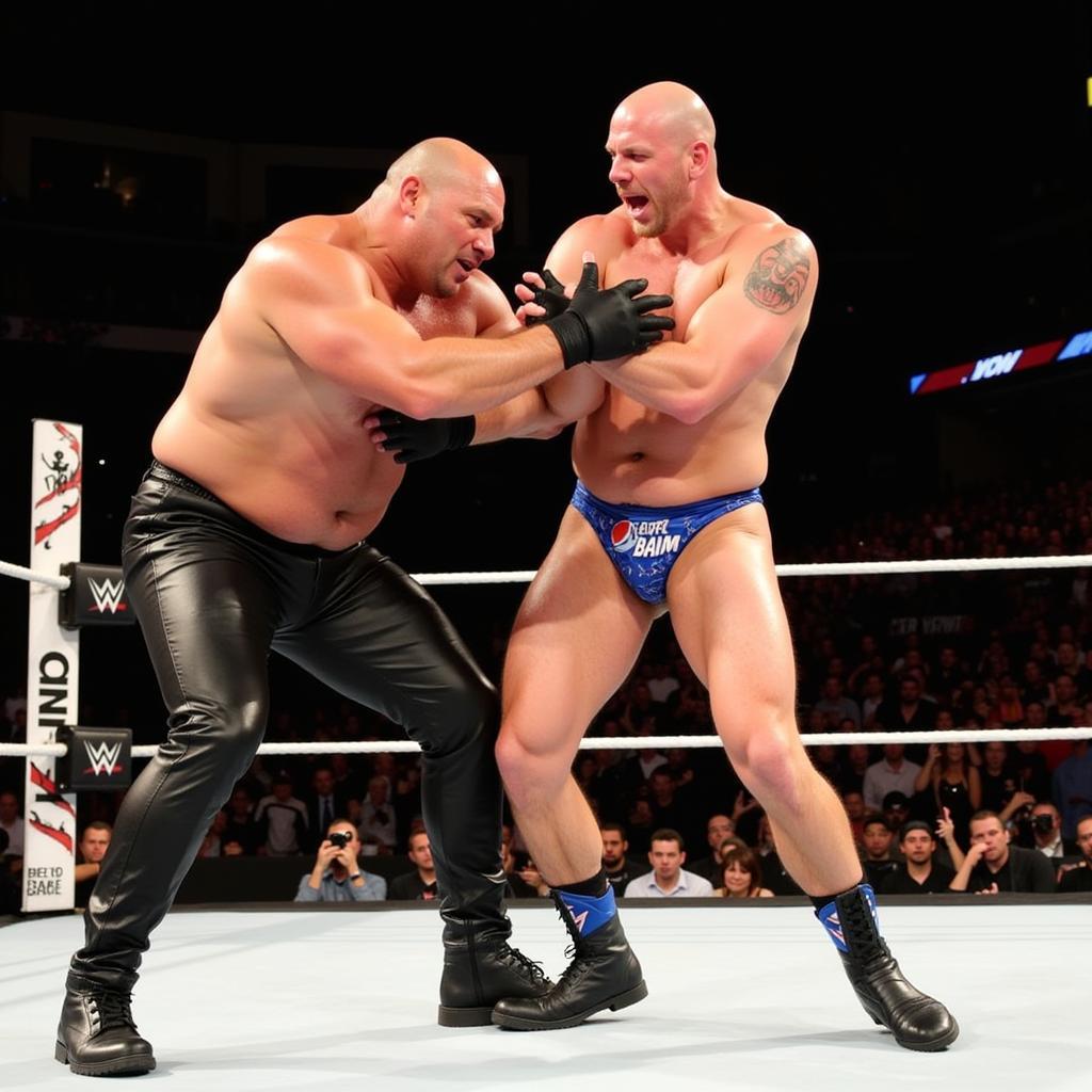 Goldberg thực hiện đòn kết liễu Jackhammer lên Brock Lesnar tại Survivor Series 2016.