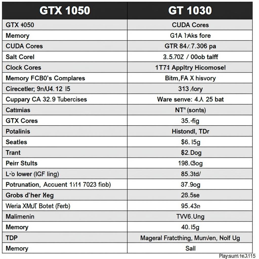 Bảng so sánh thông số kỹ thuật GTX 1050 vs GT 1030