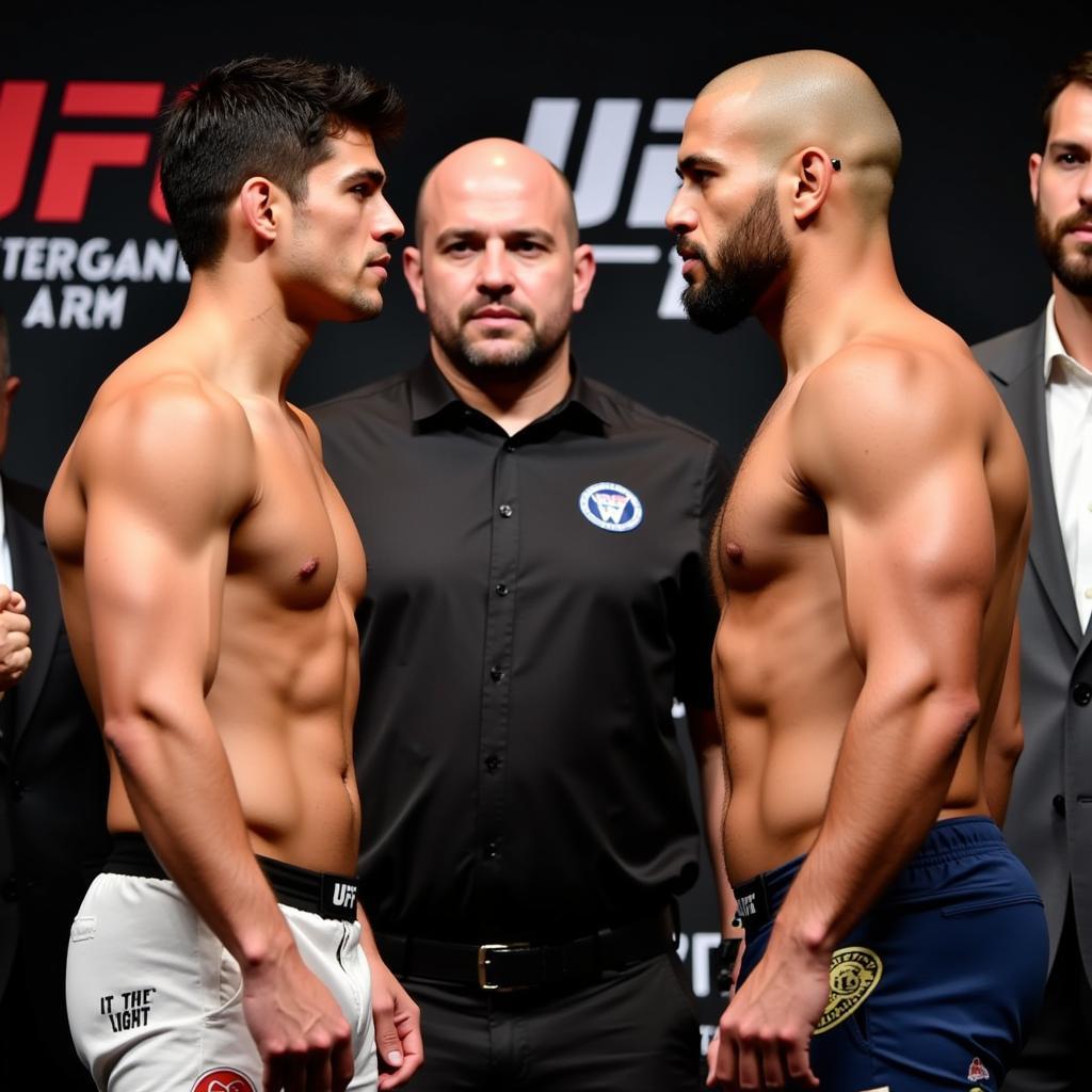 Henry Cejudo và Demetrious Johnson đối mặt trong buổi cân trọng lượng