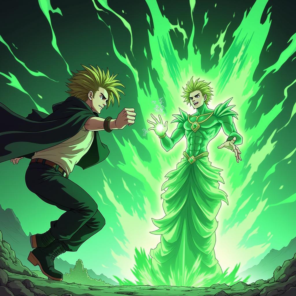 Kakyoin sử dụng Emerald Splash tấn công Dio