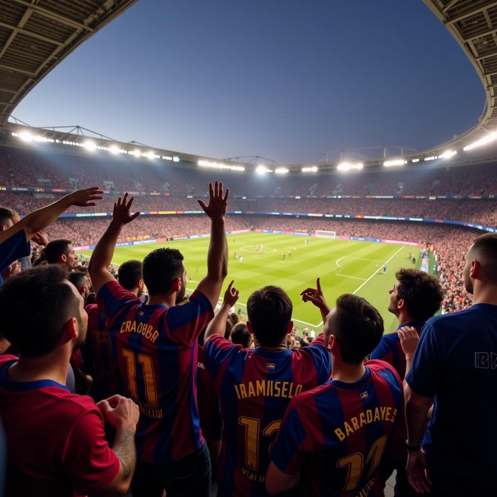 Cổ động viên tại Camp Nou trong trận đấu Barcelona vs Lyon