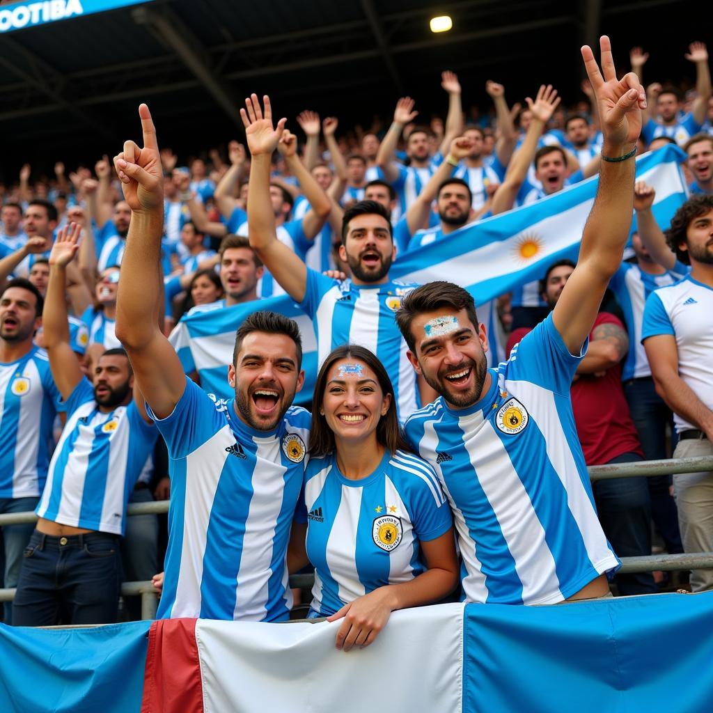 Cổ động viên cuồng nhiệt cổ vũ cho Argentina và Ý trên khán đài.