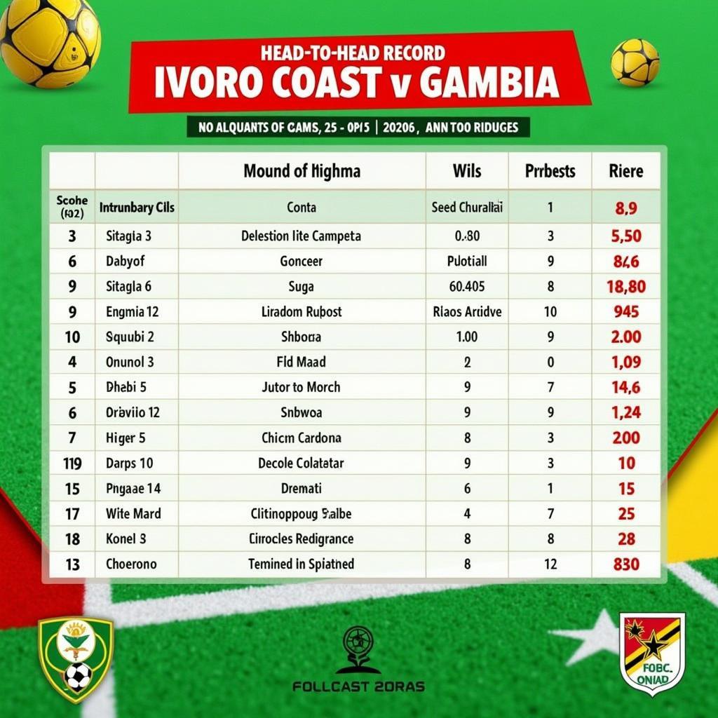 Lịch sử đối đầu Bờ Biển Ngà vs Gambia