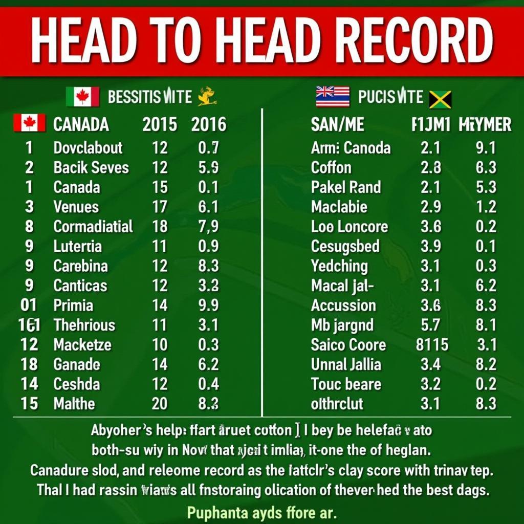 Lịch sử đối đầu Canada vs Jamaica