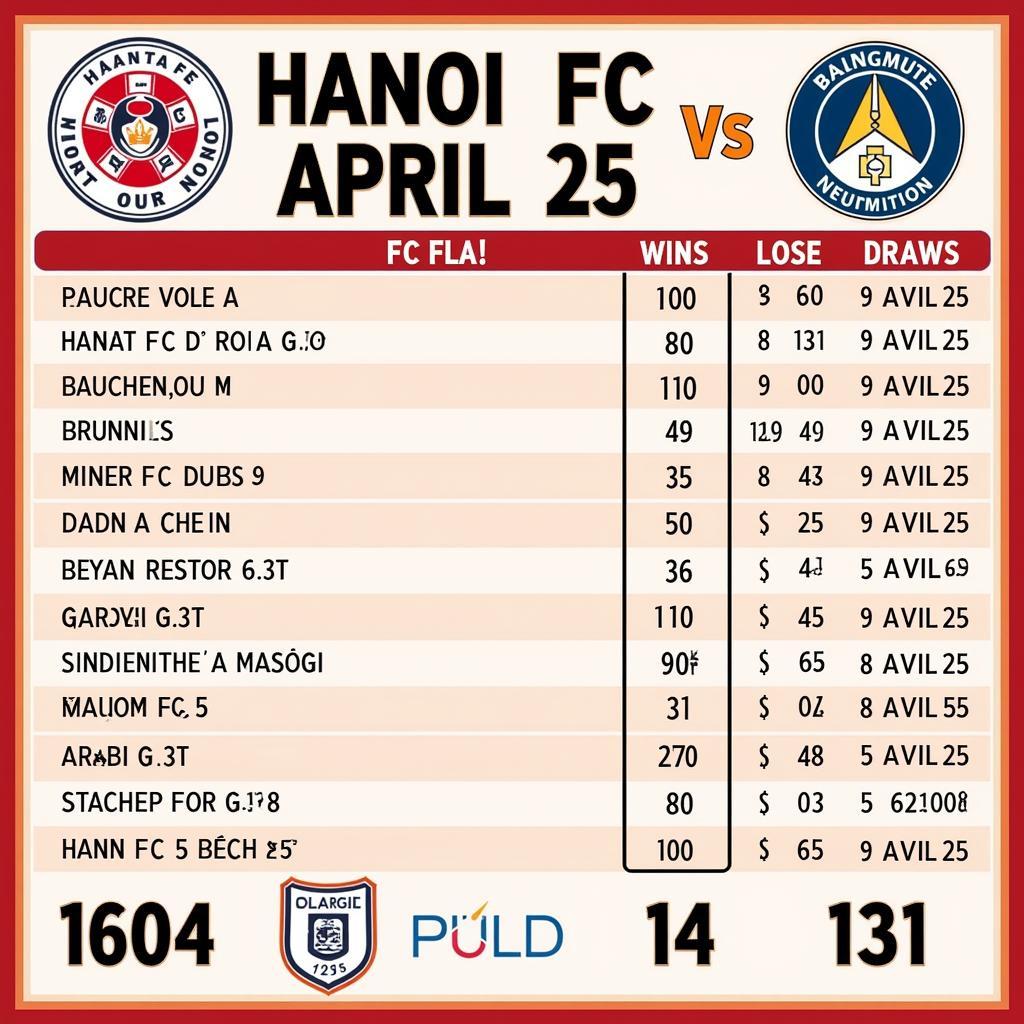 Lịch sử đối đầu Hanoi FC vs April 25