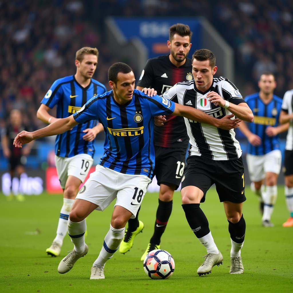 Trận derby d'Italia giữa Inter và Juventus, hai đội bóng hàng đầu Serie A, sôi động và kịch tính.