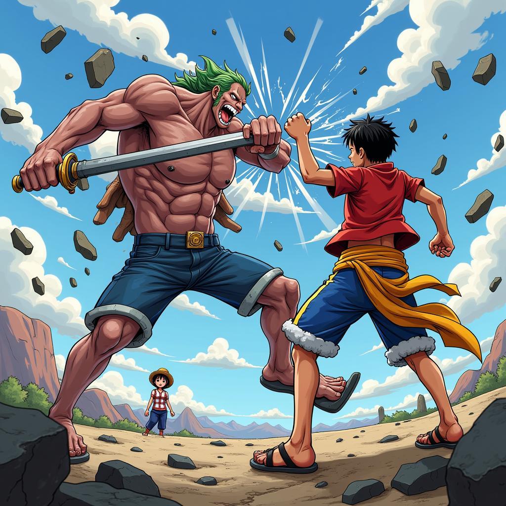 Luffy bảo vệ bạn bè, chiến đấu với Shiki