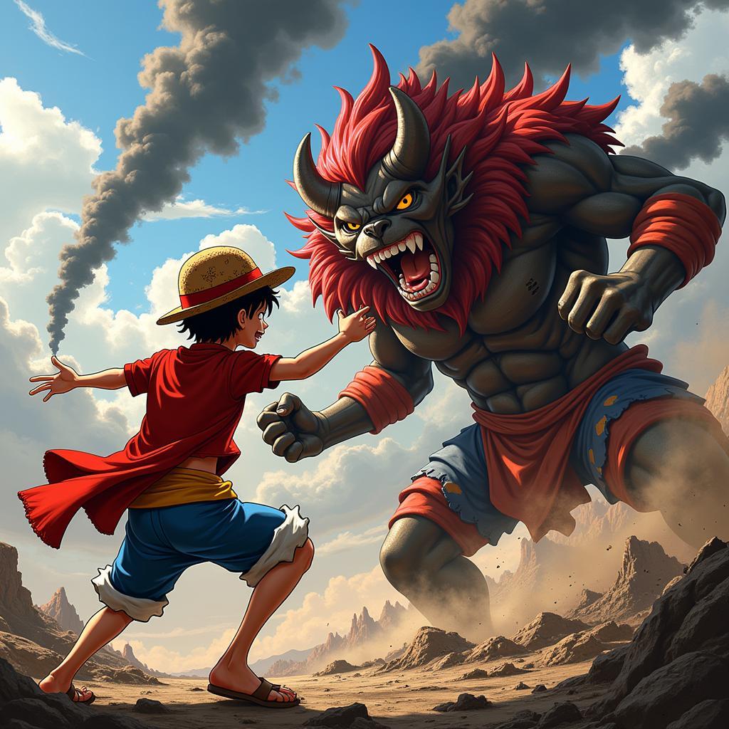 Luffy giao chiến với Kaido trong trận chiến quyết định tại Wano quốc.